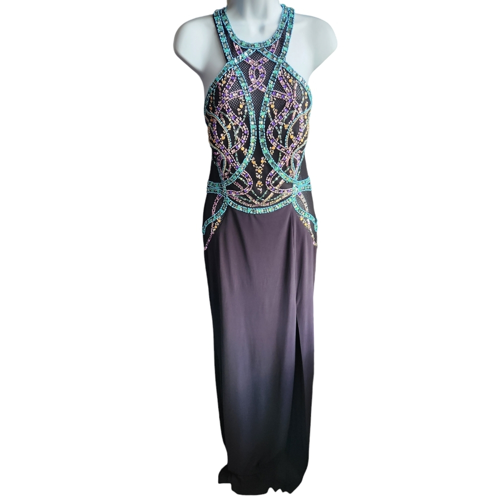 NWOT Colette For Mon Cheri Black Beaded Prom Dress Size 12